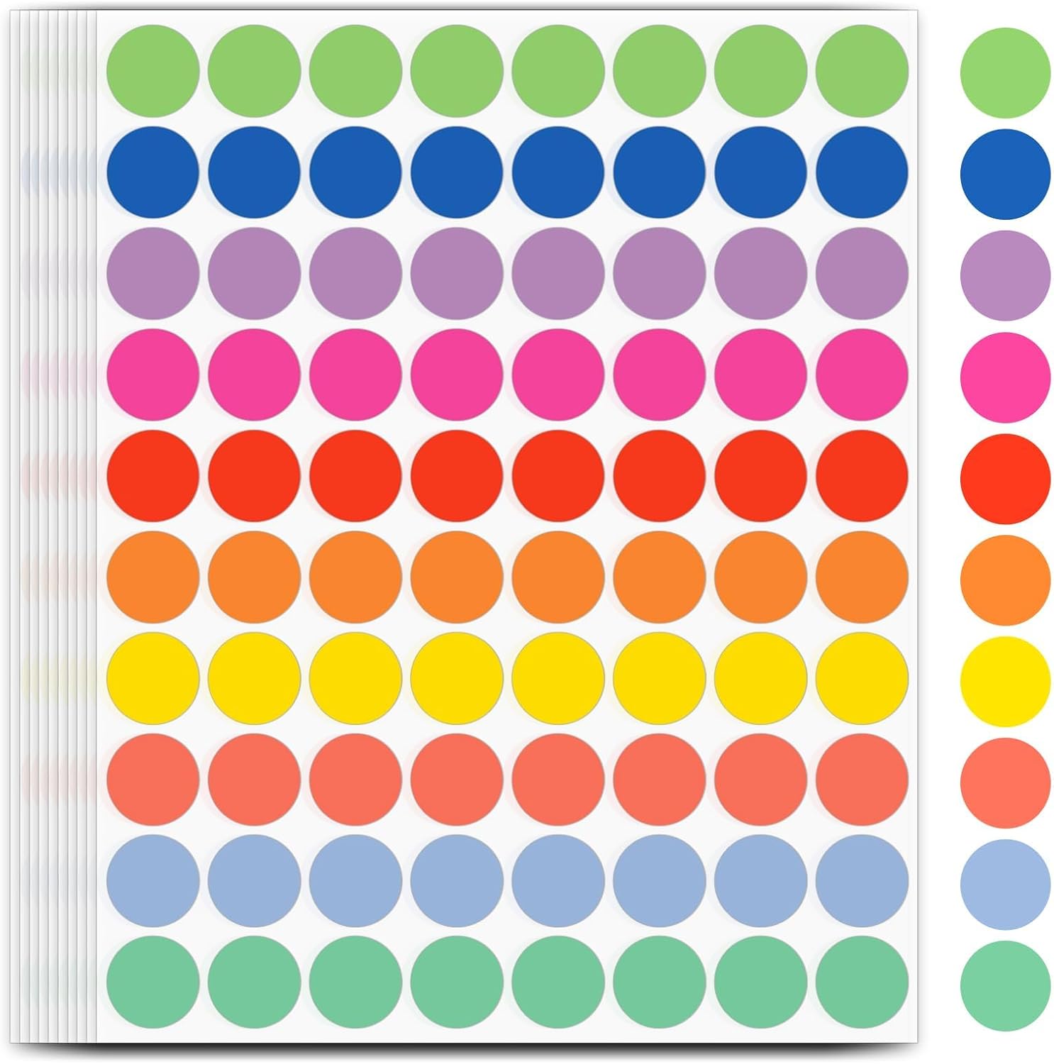 1600 PCS, 3/4" Color Round Dot Stickers, 10 Colors-20 Sheets