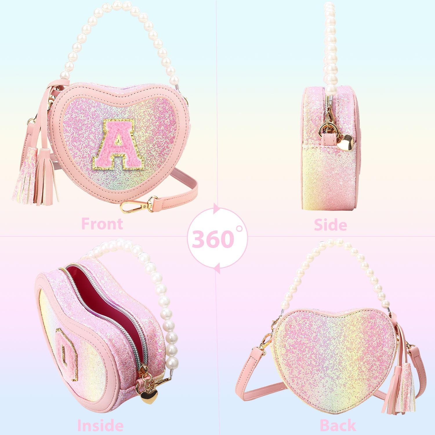 Birthday Purse Gifts for Little Girls - Heart Princess Handbags Shoulder Kids Crossbody Bag Toddler for Christmas Gift A - Image 5