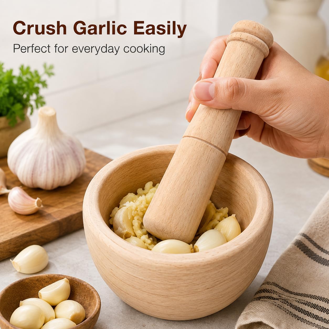 Wooden Pestle, 6.68 Inch Garlic Masher and Spice Grinding Tool