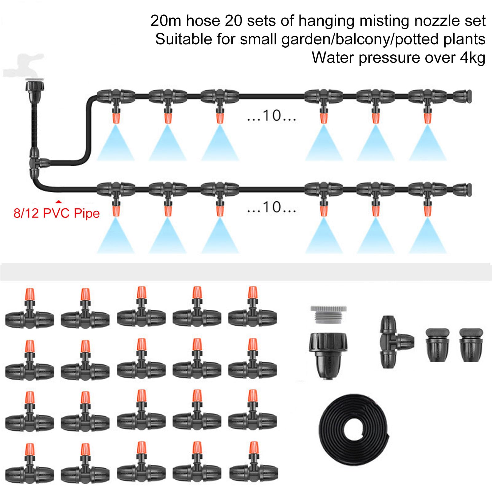 Generic di Irrigazione Automatico Fai-da-te con Tubi da 65,6 Piedi con Connettore Rapido per Aiuola da Giardino in Serra, Set Completo di Componenti Installazione Rapida Fornitura