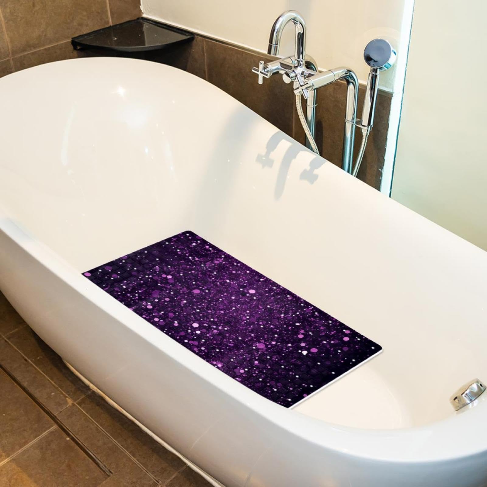 Tapis de Salle de Bain de Qualité Supérieure - Antidérapant, Facile à Nettoyer et Sans Danger pour Toute la Famille - Motif Pailleté Violet Étincelant
