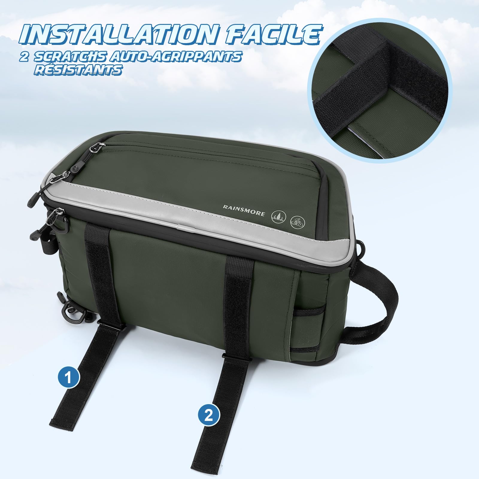 RAINSMORE Sacoche Velo Porte Bagage Arriere 15L-23L Extensible, Sacoche Arrière Vélo Étanche avec Housse de Pluie et Bandes Réfléchissantes, Idéal pour VAE, VTT, Vélotaf et Voyage Vert