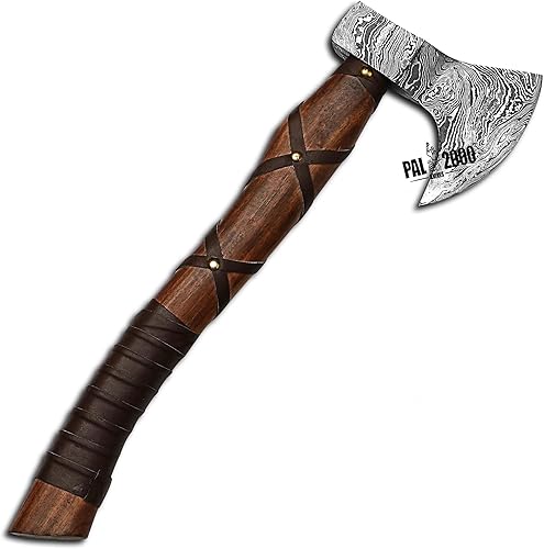 Miniatura 2 de Hacha de acero de Damasco hecha a mano, hacha de hacha Tomahawk, cuchillo, mango de madera de rosa maciza, pulgadas, hacha