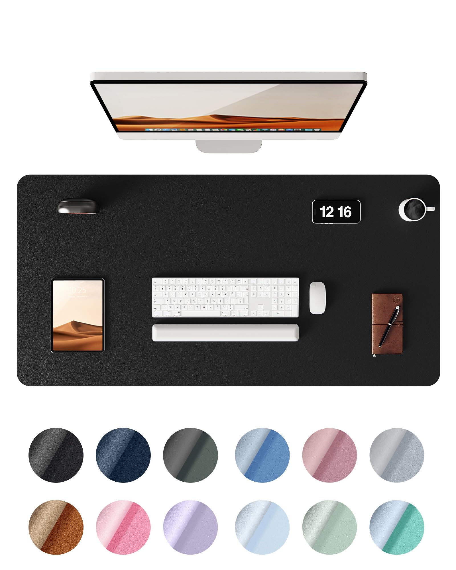 YSAGi Large Extended PU Leather Desk Pad Protector – Non-Slip Waterproof Desk Mat for Office &amp; Home, Easy Clean Mouse Pad &amp; Laptop Writing Blotter 35.4"x17" Black