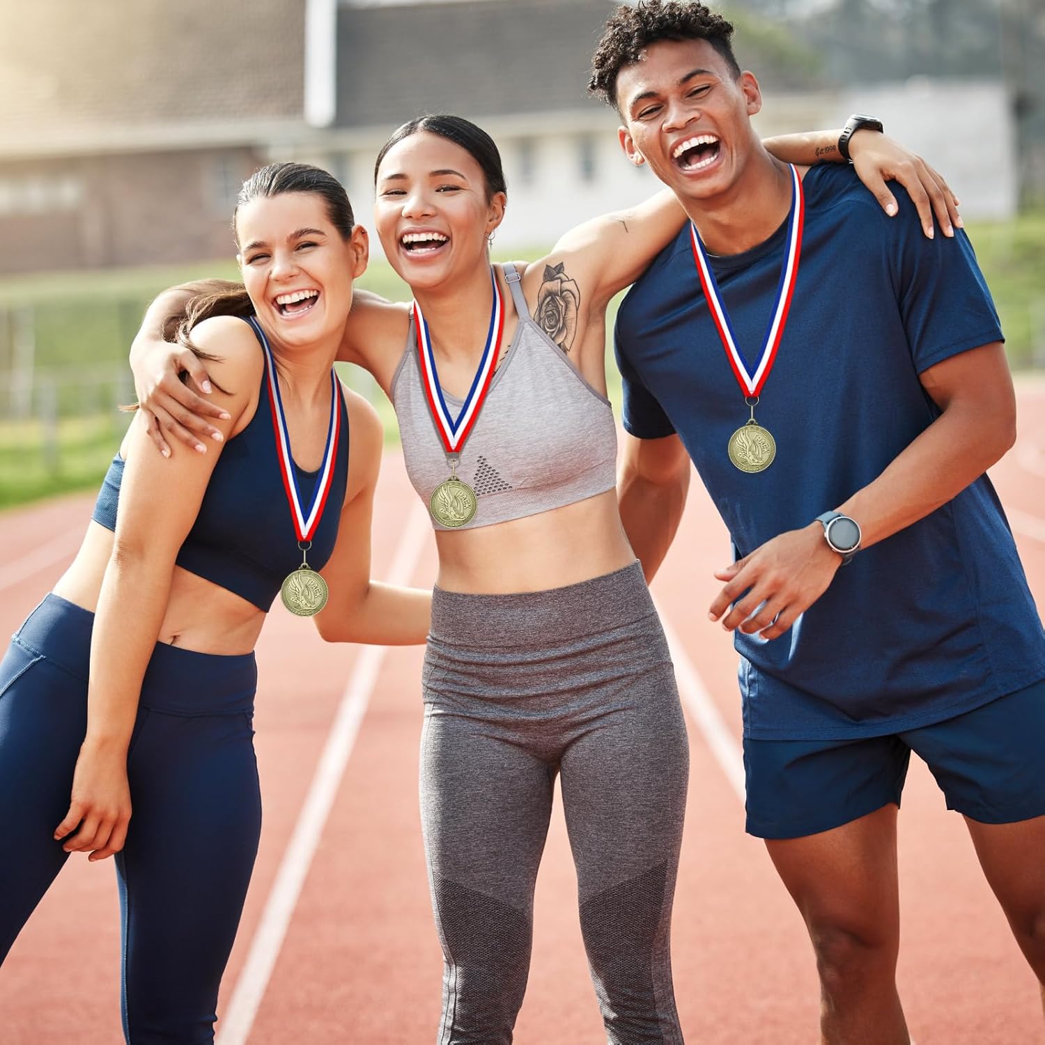 Ferreve 48/96 Pcs Sports Award Medals Bulk with Neck Ribbons Champ Winner Medal Sports Day Favors Prizes for Team Competitions Tournaments Match Party