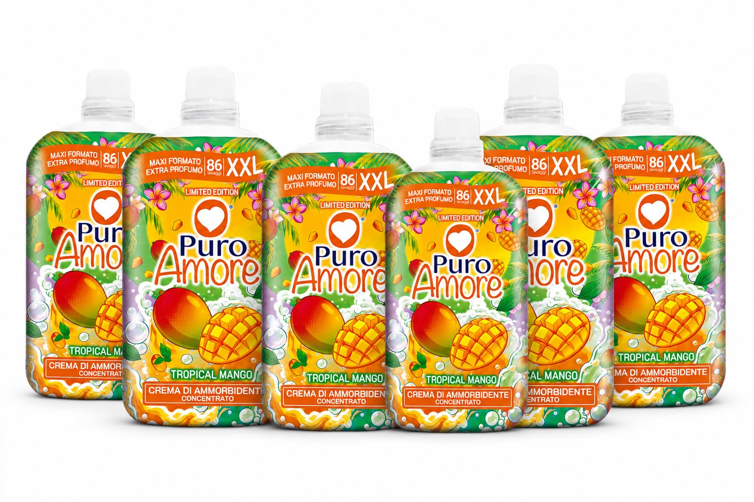 Crema Ammorbidente Concentrato XXL Tropical Mango 86 Lavaggi Varianti 3 o 6 Pezzi Extra Profumo Formula Concentrata Per Bucato Morbido (6 Pezzi)