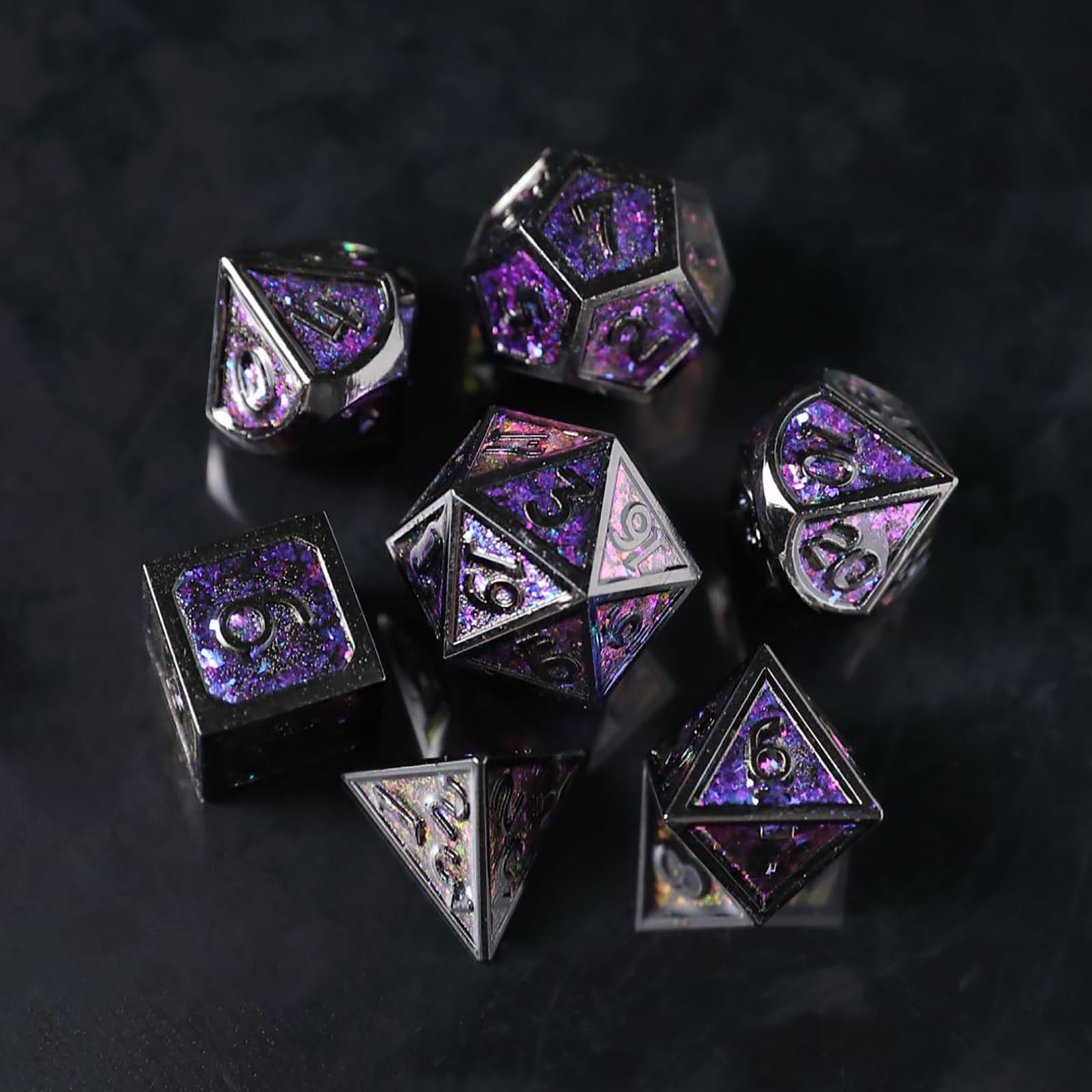 DND dobbelstenen set met scheurstrips metalen glitter