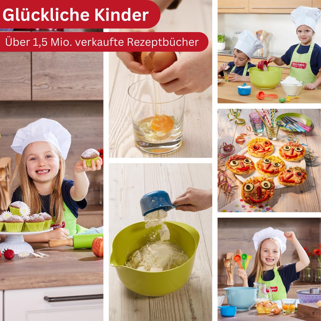 Set di 5 bicchieri colorati in contenitore per biscotti con 20 ricette
