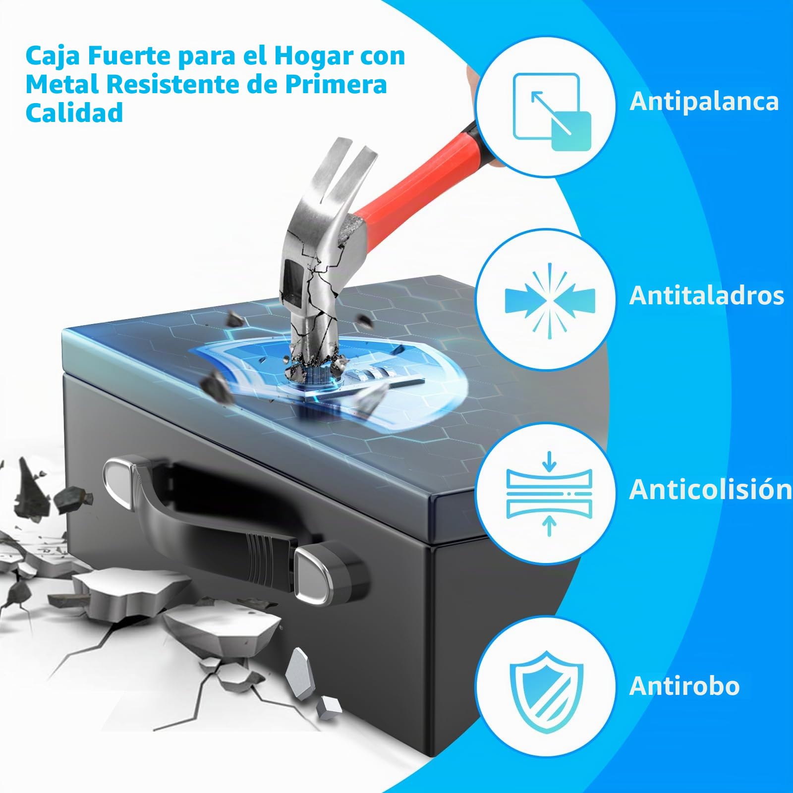 Mejasg Caja de documentos portátil ignífuga con código numérico y llave, caja fuerte de 18 l para el hogar con asa, resistente al fuego, resistente al agua, para dinero en efectivo, medicamentos