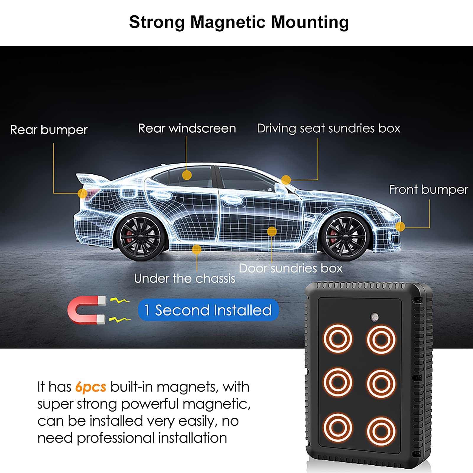 Localizzatore GPS Spia Auto GPS 10000mah, Tracker per Auto con Microfono Smart Alarm Impermeabile con Forte Magnete con L'app Senza Abbonamento Puoi Gestire Più Contemporaneamente