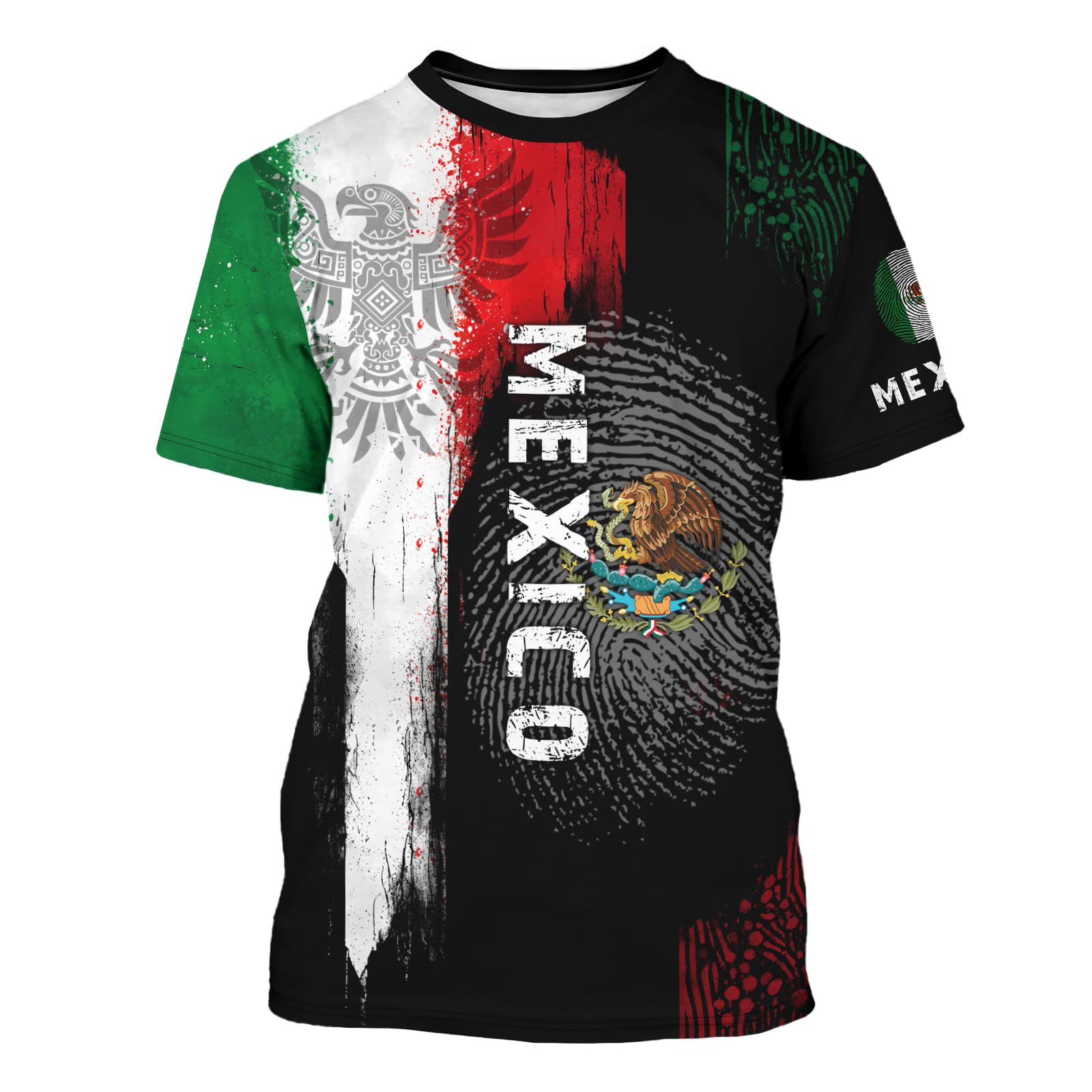 BJQ Mexico T-Shirt Mexican Flag Shirt Unisex Round Neck Short Sleeve 3D T-Shirt Top