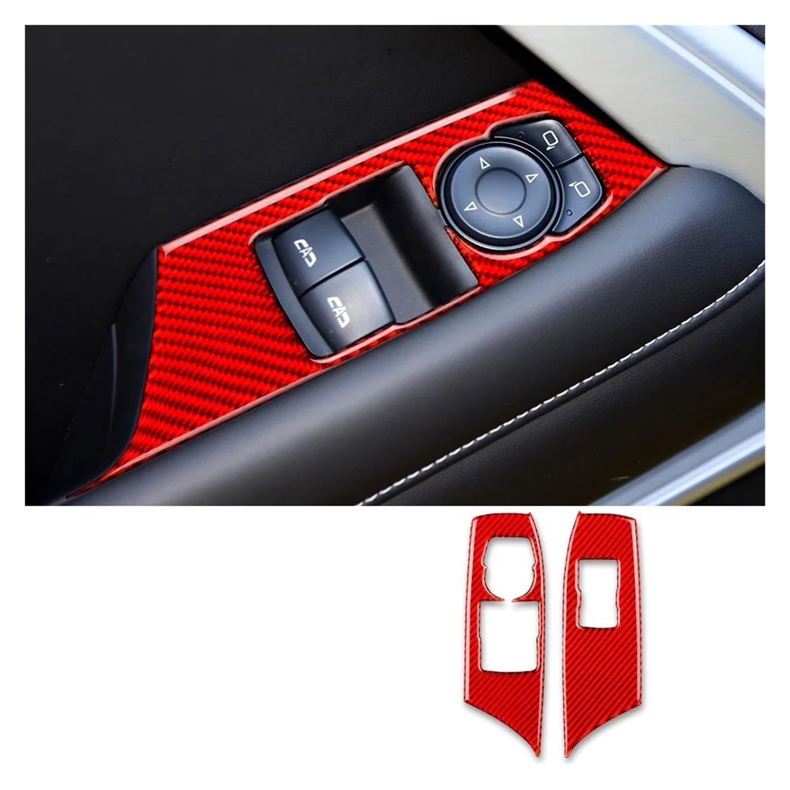 Car Accessory for Chevrolet for Camaro 2016 2017 2018 2019 LHD Red Carbon Fiber Car Window Lift Switch Button Panel Cover Sticker Interior Mouldings(Red LHD)