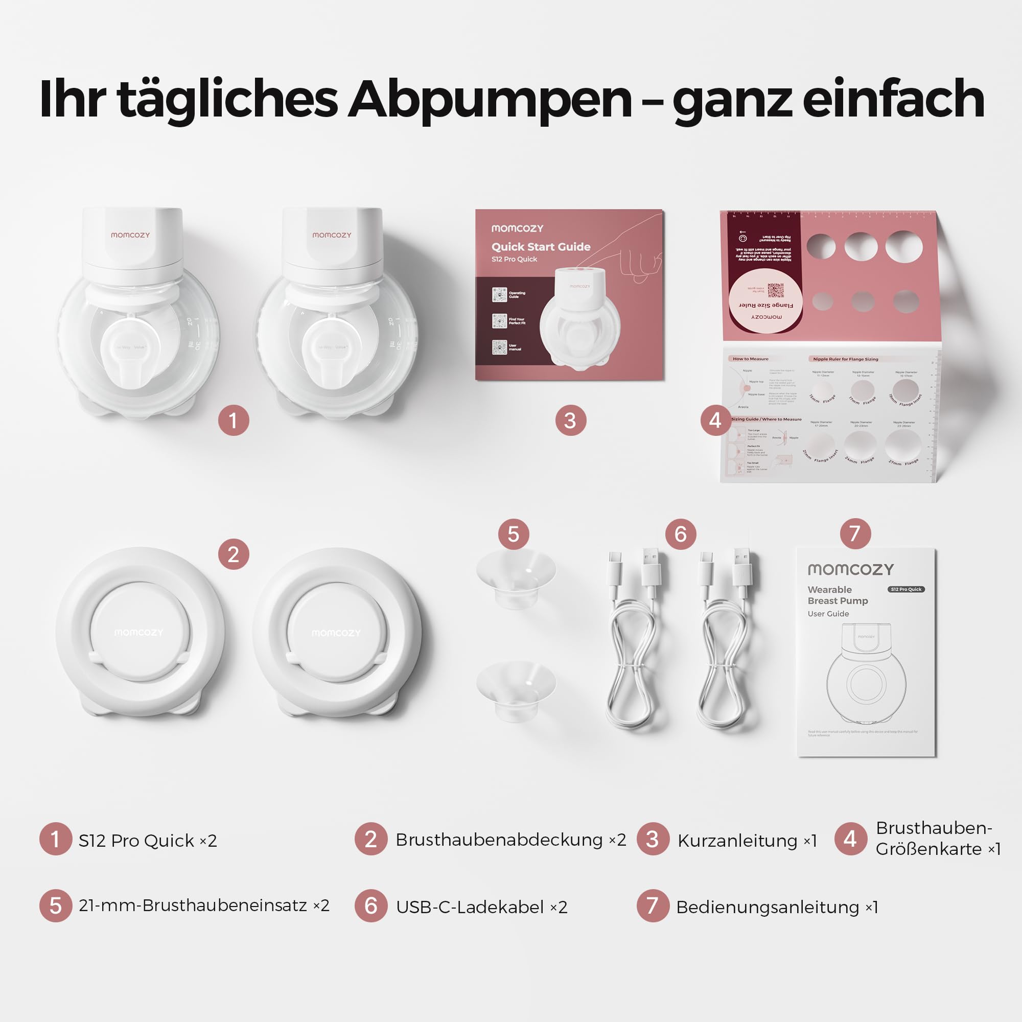 Momcozy Milchpumpe Elektrisch S12 Pro Quick, Freihändig breast pump electric, Tragbare Milchpumpe Elektrisch mit DoubleFit Hybrid-Brusthaube, Brustpumpe mit 3 Modi & 9 Stufen, 1er-Set, Weiß