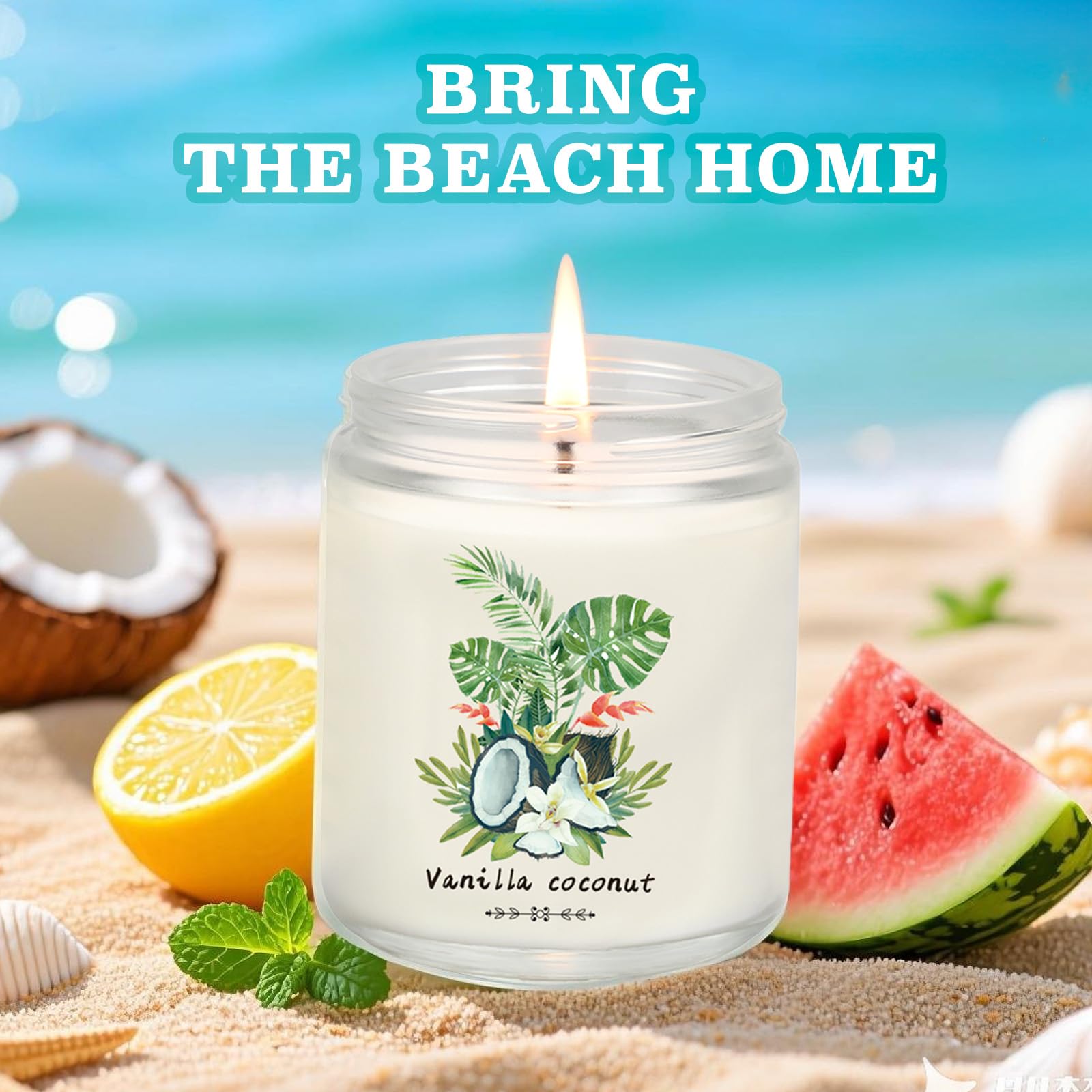 Juego de 6 velas perfumadas de verano con sandía, limón, menta, vainilla y coco, océano y lavanda, refrescantes velas de aromaterapia para decoración de verano y relajación 4