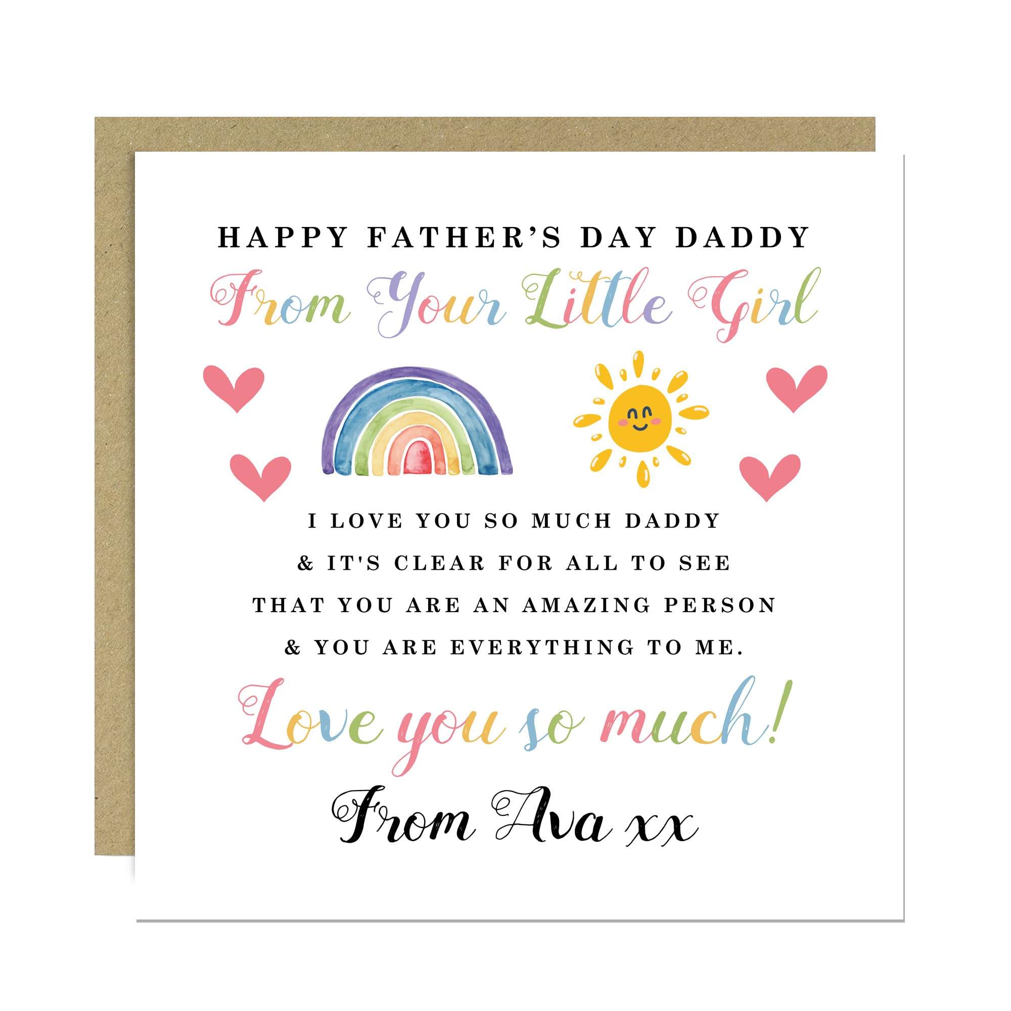 RED OCEAN Personalised Fathers Day Daddy Card From Daughter Happy Father's Day Card For Dad 145x145mm With Kraft Envelope Love You Daddy Cards