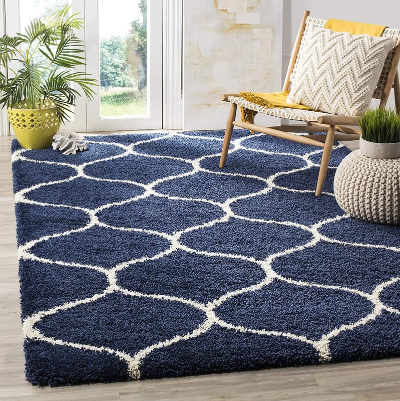 Image of A R Creations Rectangular Cotton Rug 1.5 Inch High Pile Soft Floor Mat Modern Handwoven Carpet for Living Room Bedroom & Home Decoration Size 4X6 Feet Blue mandir
