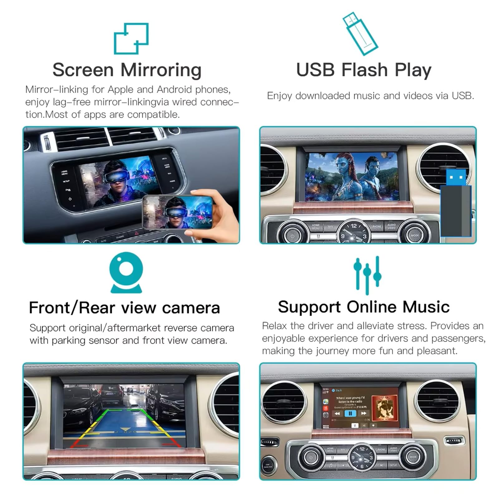 Module auto sans fil Carplay/Android pour Land Rover Jaguar Bosch Discovery 4 Aurora Freelander 2 XE XF XJ avec système Bosch 2011-2016 Support Mirrorlink et fonctions OEM voiture