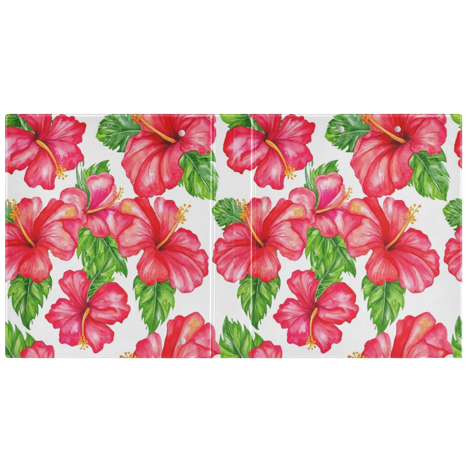 Red Hibiscus Flowers White 3 Ring Binder 1.5 Inch, Flexible D Ring Binder with Pockets, 3 Ring Binders for School, College, Office (2 Pack)