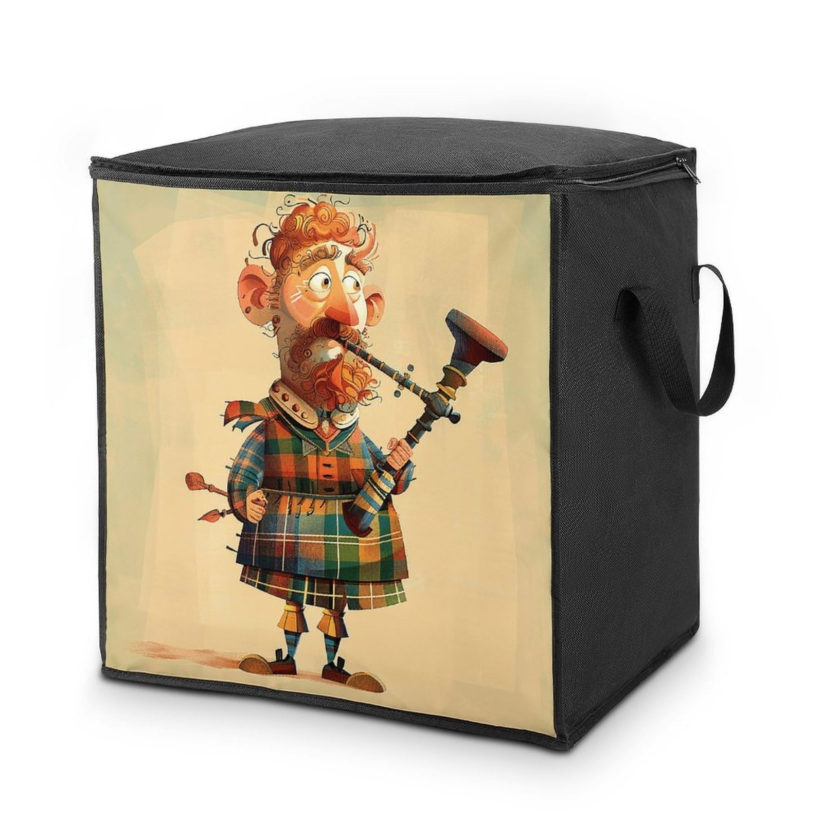 Cartoon Scottish Bagpipe Storage Bag Quilt Storage Bag with Sturdy Zippered Fashion Breathable Closet Organizer Storage Boxes with Carry Handles for Blanket Pillow Bedding