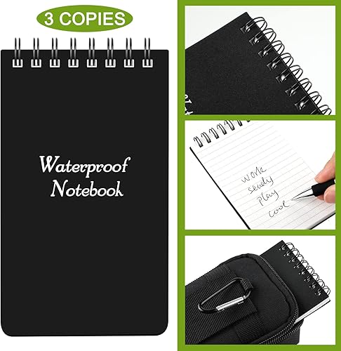 Miniatura 2 de Eaasty Juego de cuaderno y bolígrafo impermeable de 3 x 5 pulgadas, bolsillo táctico con 1 bolígrafo de metal resistente a la intemperie y 1