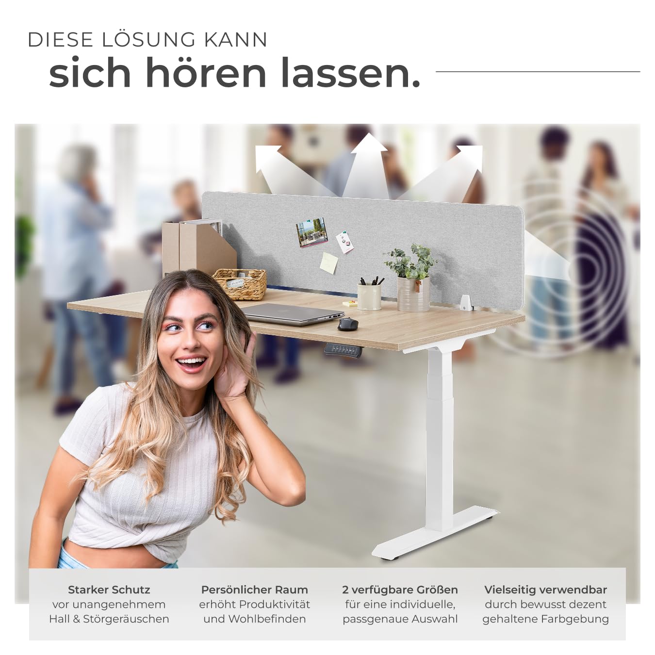 tectake® Schreibtisch Trennwand, Akustik Polster, Tischtrennwand, Sichtschutz Schreibtisch, Schallschutz Büro, Schule oder Home Office, Pinnwand, einfache Montage ohne Bohren, 160 x 40 cm - grau