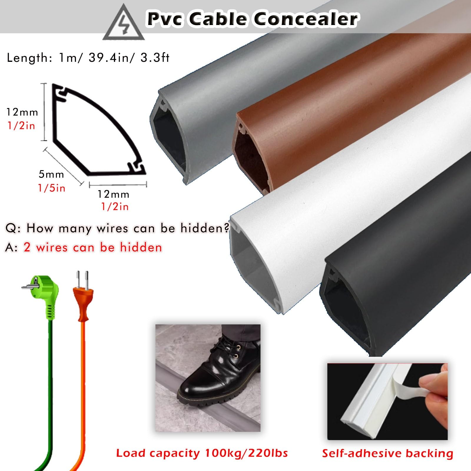 Copricavi Raccogli Cavi Canalina Passacavi Copricavi Per Cavi A Pavimento, Canalina Portacavi In ​​PVC Rigido Lunga 1 M/kit Di Gestione Cavi Angolari, Protezione Per Nascondere I Cavi Sotto La Scrivan
