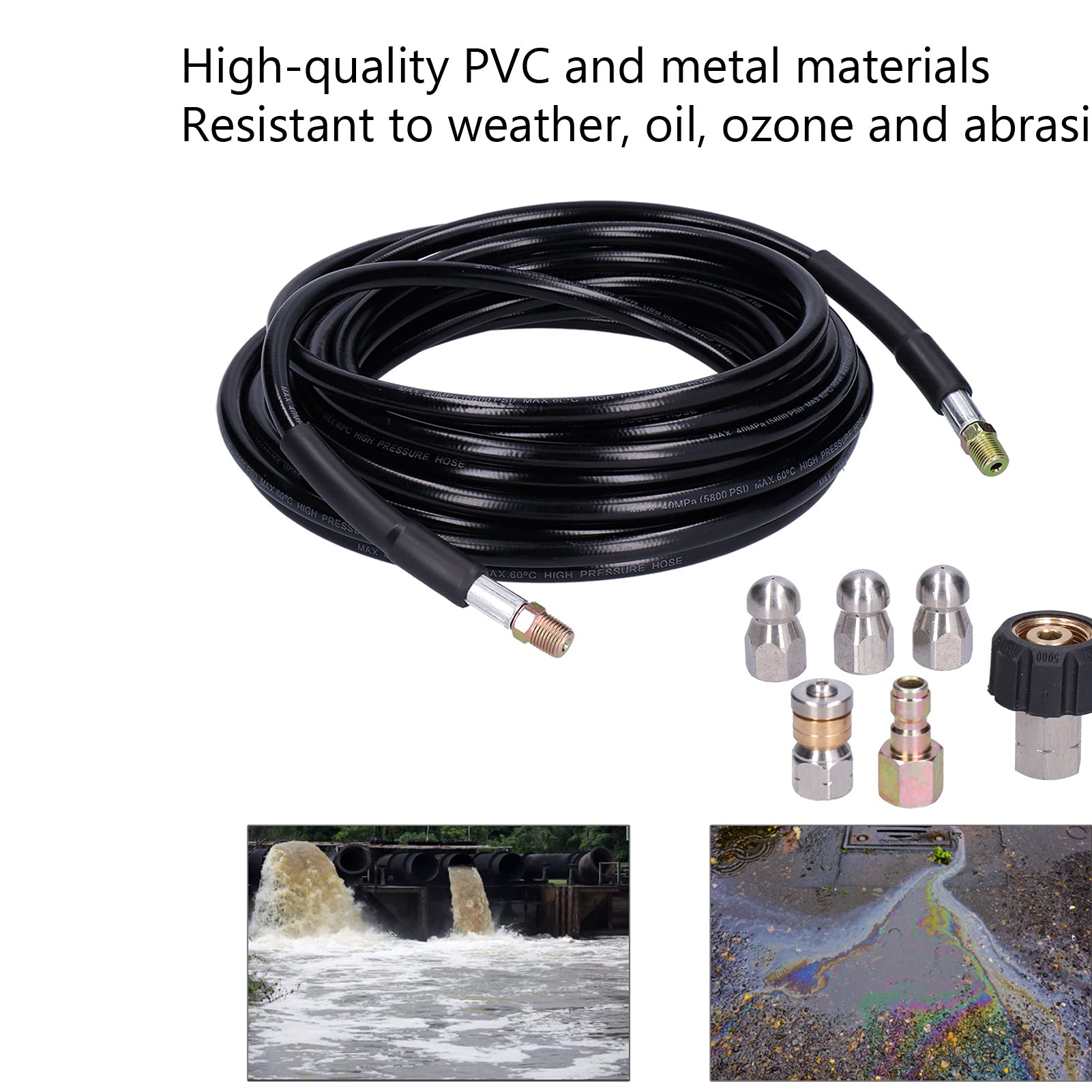 Tubo di Scarico 10m per Idropulitrice 4000PSI Kit Jetter per Fognatura