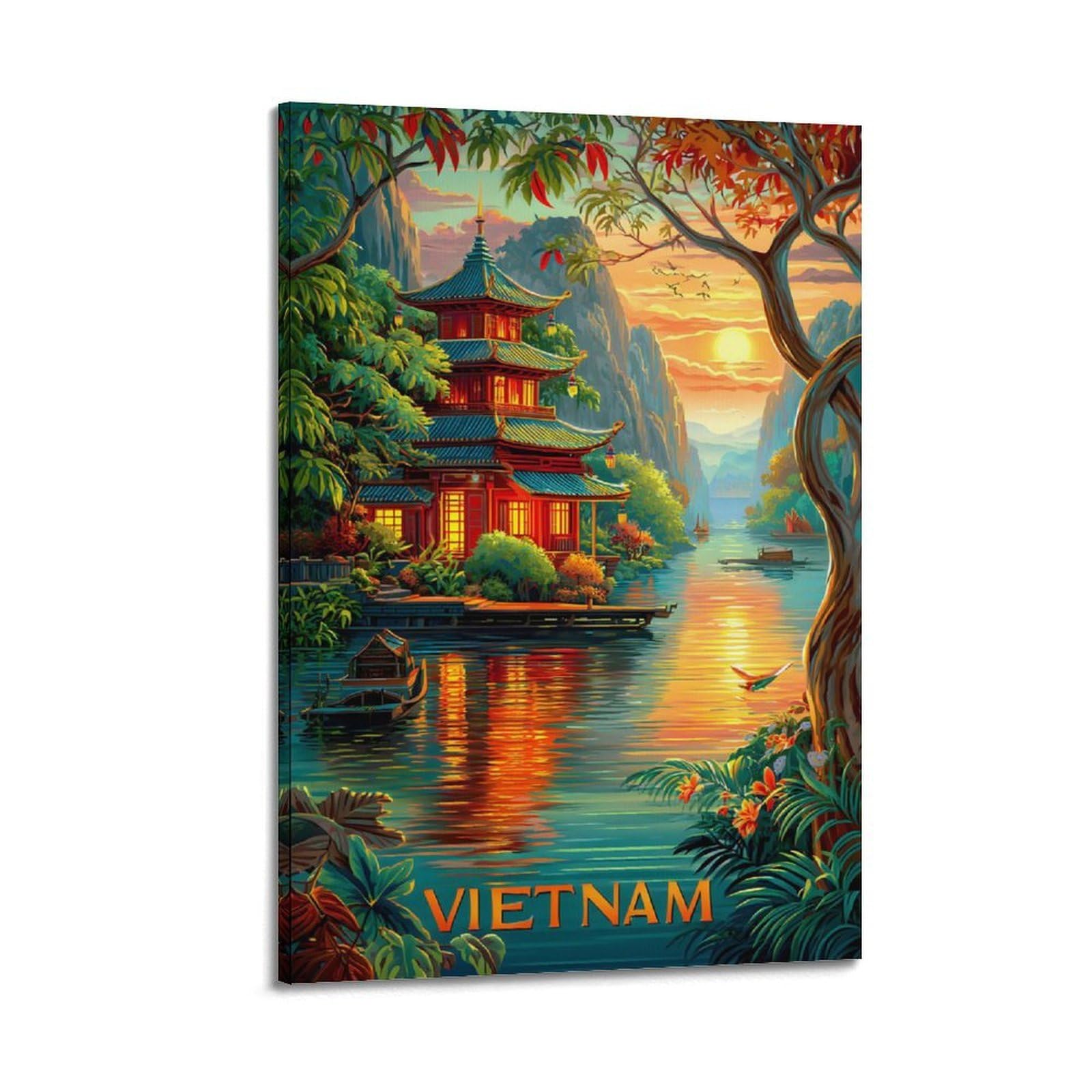 Poster Vietnam Pagode toile 60x90 cm décoration murale de chambre style cadre - 6