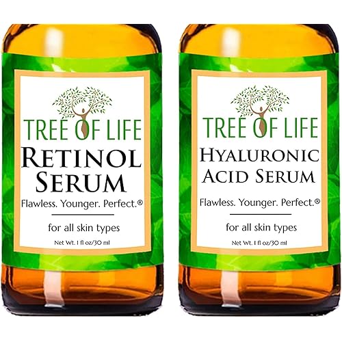 Tree of Life Beauty Facial Skin Care Set, Brightening, Firming, Hydrating, Dry Face, Dermatologist Tested - Retinol Serum and Hydrating Hyaluronic Acid - Skin Care Kit, 2 count of 1 Fl Oz
