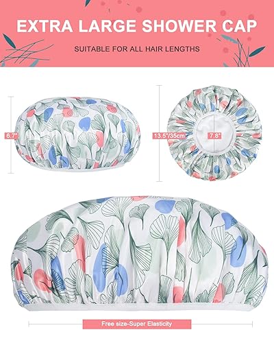 Miniatura 2 de Gootty Gorro de ducha reutilizable con forro de rizo, gorro de ducha grande para mujer, gorro de ducha impermeable de triple capa para cabello largo