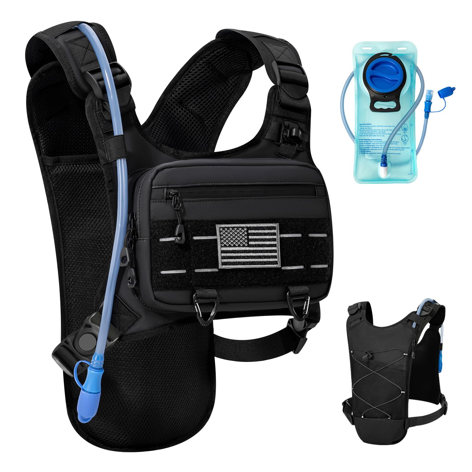 Running Hydration Vest with 2L Water Bladder， Lightweight Adjustable Hydration EDC Chest Pack for Men and Women, Water Backpack for Hiking, Cycling