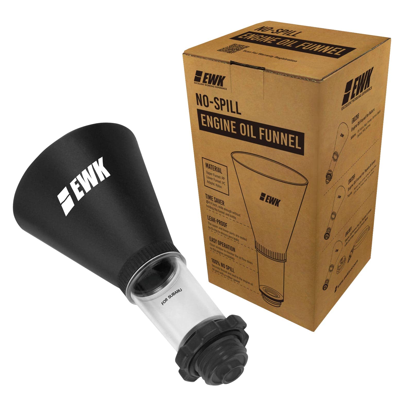 EWK Threaded Engine Oil Funnel for Subaru, No-Spill, Hands-Free Oil Change Funnel with Secure Adapter & Fast Fill Design