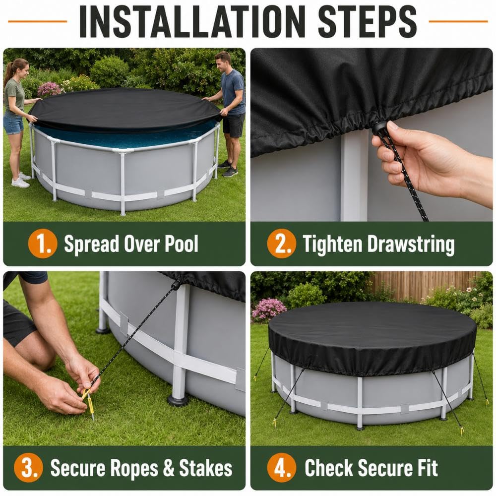 Cobertor para Piscinas para Bestway Steel Pro MAX with Canopy | Cubierta de Piscina Cobertor Redonda Piscinas Desmontables Cubierta Lona Invierno Verano UV-Resistente Impermeable Protector