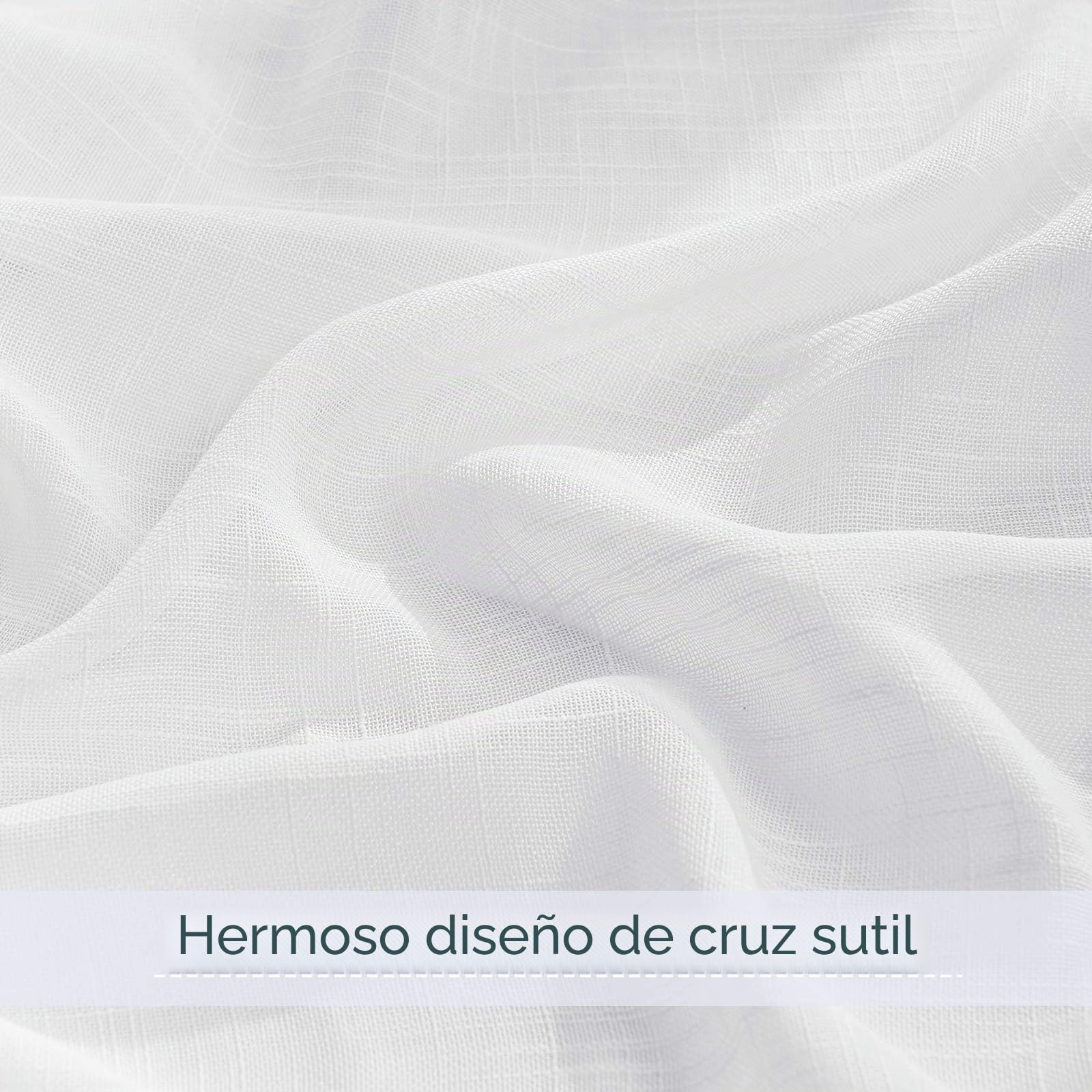 PONY DANCE Cortina Blanca Grande Transparente para Salon 1 Pieza | 200x260cm(AnxAl), Visillos Efecto Lino para Ventanales y Terrazas, Ligeras y Transpirables, Filtrado de Luz, con Ojales
