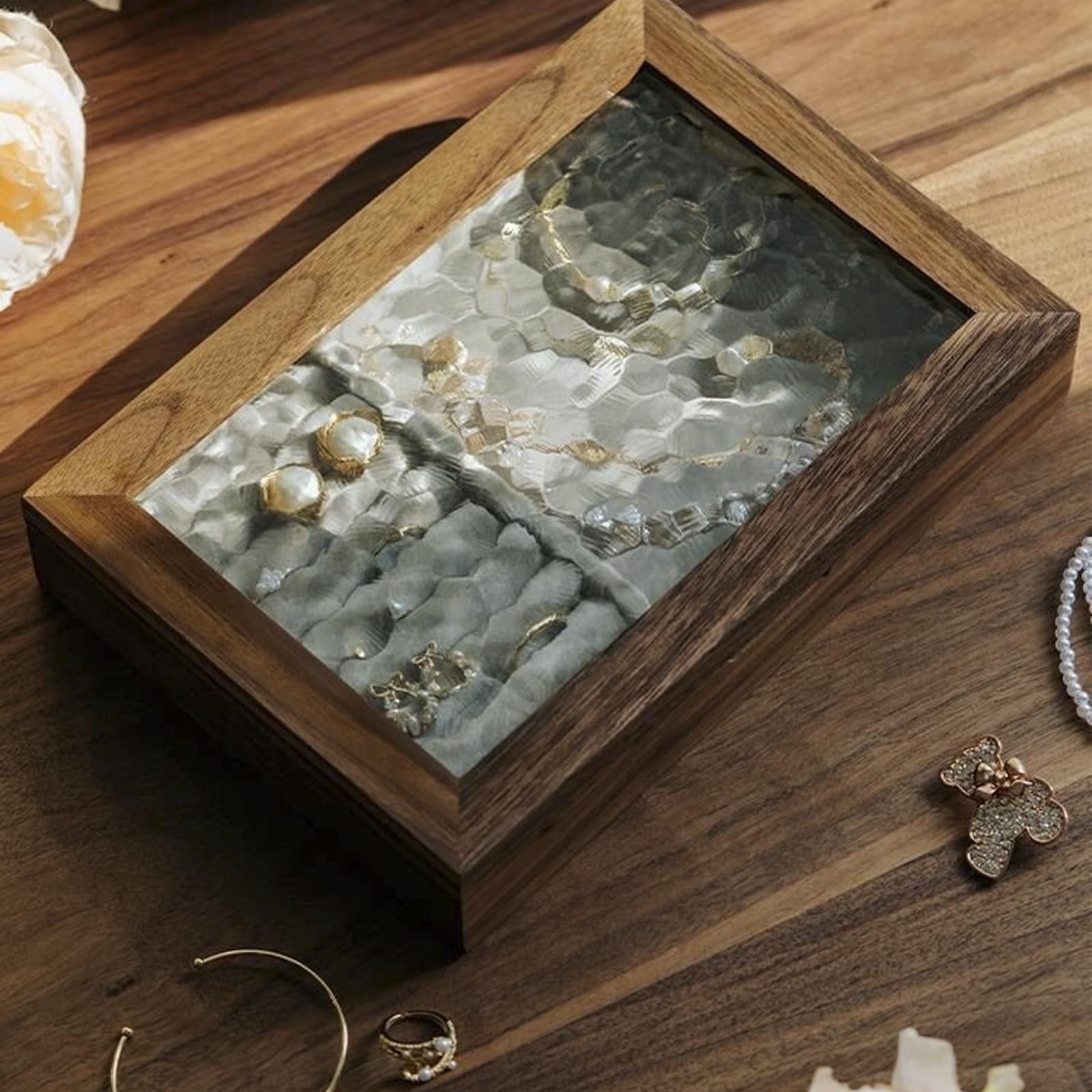 Amazon.com: AHNIK Wooden Vintage Glass Jewelry Box, Solid