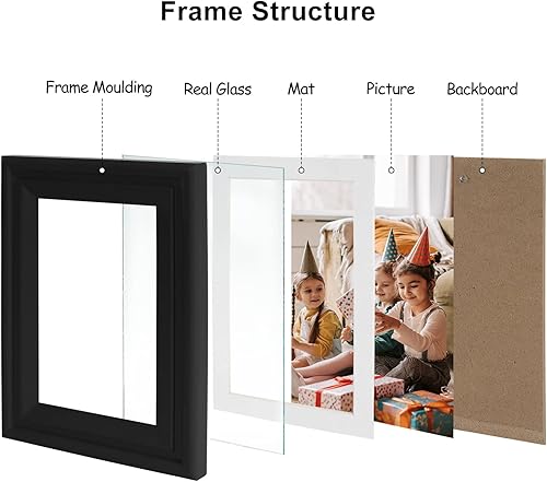 Miniatura 7 de Marco de fotos doble de madera con bisagras horizontales de 5 x 7 pulgadas, marco de fotos plegable con frente de cristal real en negro para mesa,