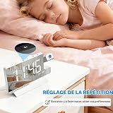 Sukeen Sveglia con proiezione, sveglia digitale con proiettore girevole a 180°, sveglia con proiezione da 7,3" con doppia sveglia, sonno, visualizzazione giorno della settimana, 6 livelli di - 5