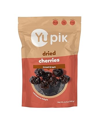 Yupik Dried Cherries, 6.5 Oz, Gluten-Free, Kosher, Dried Fruits, Tart & Sweet Whole Cherries, Pitted, Healthy Snacks, Source of Vitamin A and Vitamin C
