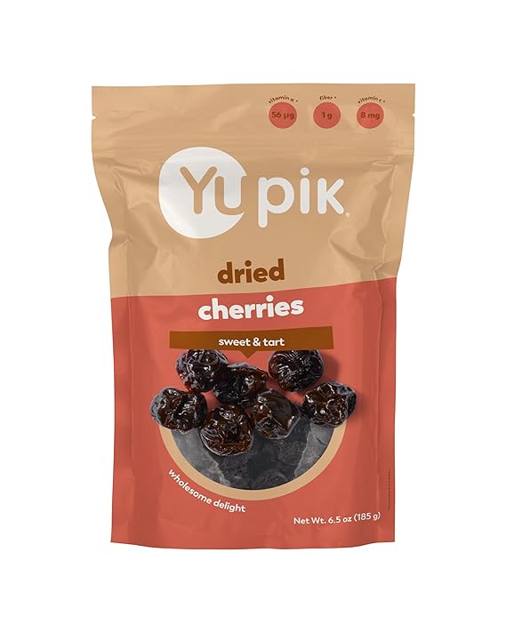 Yupik Dried Cherries, 6.5 Oz, Gluten-Free, Kosher, Dried Fruits, Tart & Sweet Whole Cherries, Pitted, Healthy Snacks, Source of Vitamin A and Vitamin C