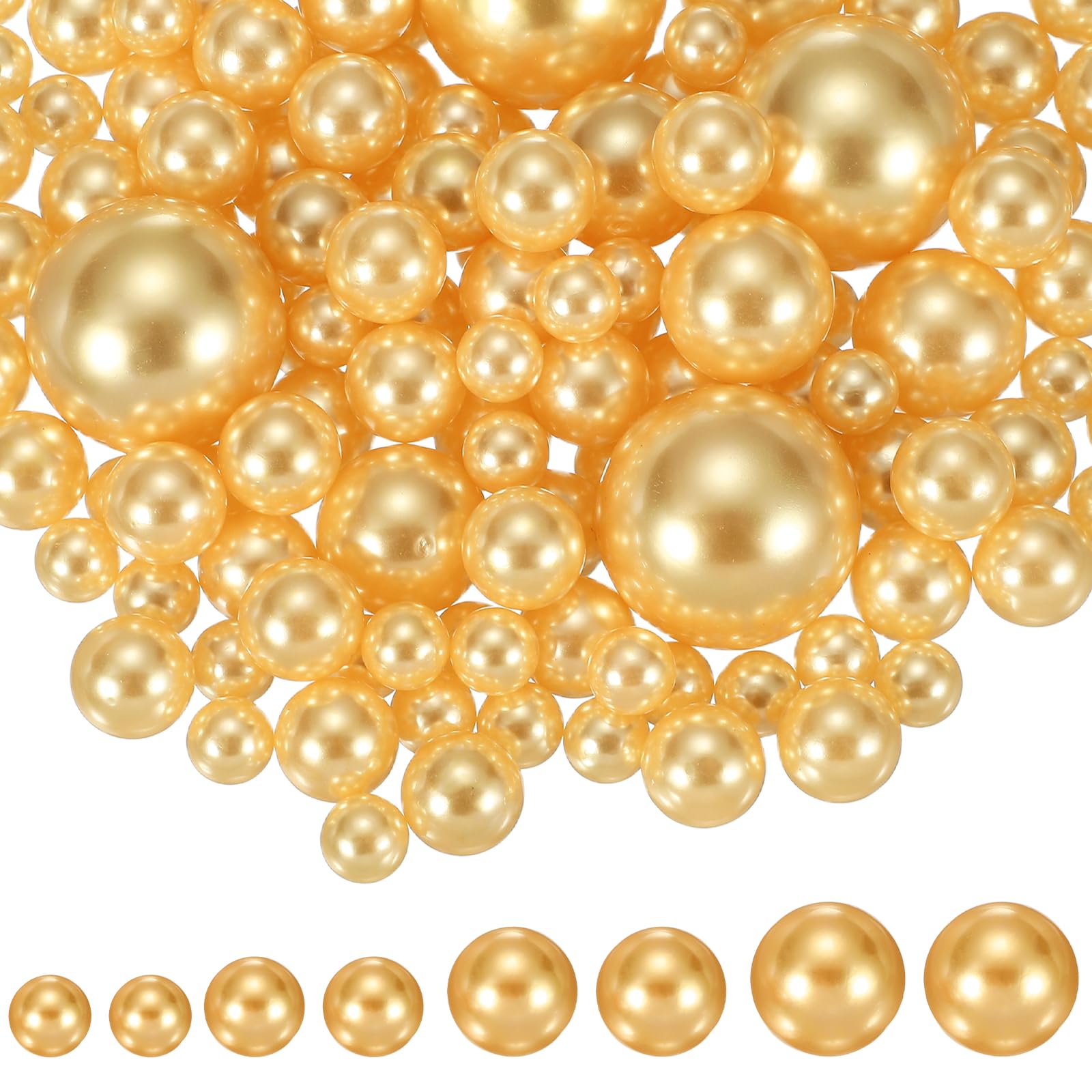 YELARXI 200Pcs No Hole Pearl Beads, 10/14/20/30mm Vase Fillers Faux Pearl for Crafting Filling Home Party Decorations Wedding Centerpieces, Gold/Set2 — image 1