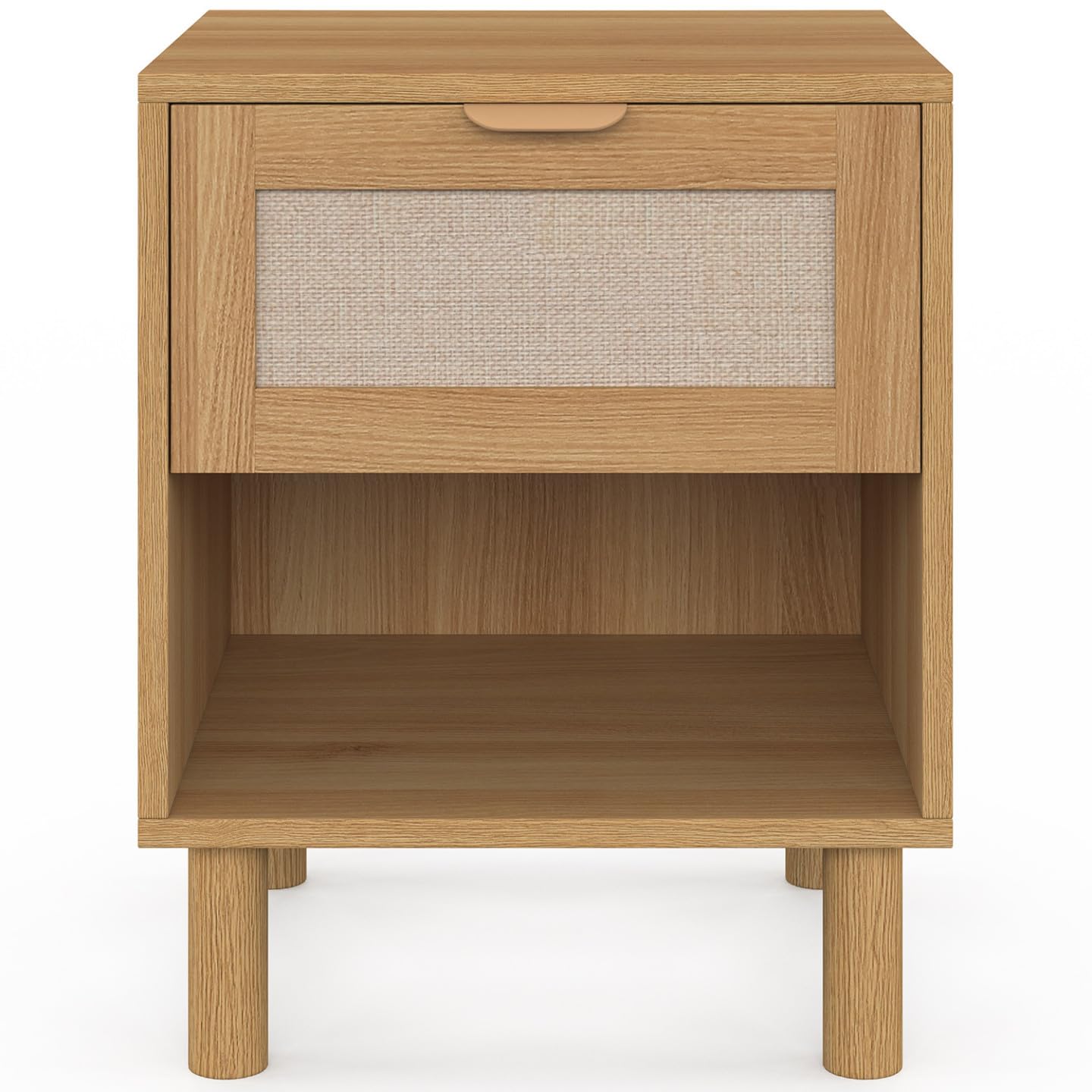 IDMarket - Lot de 2 Tables de Chevet Robin 1 tiroir avec Niche Bois et Tissu Effet Lin