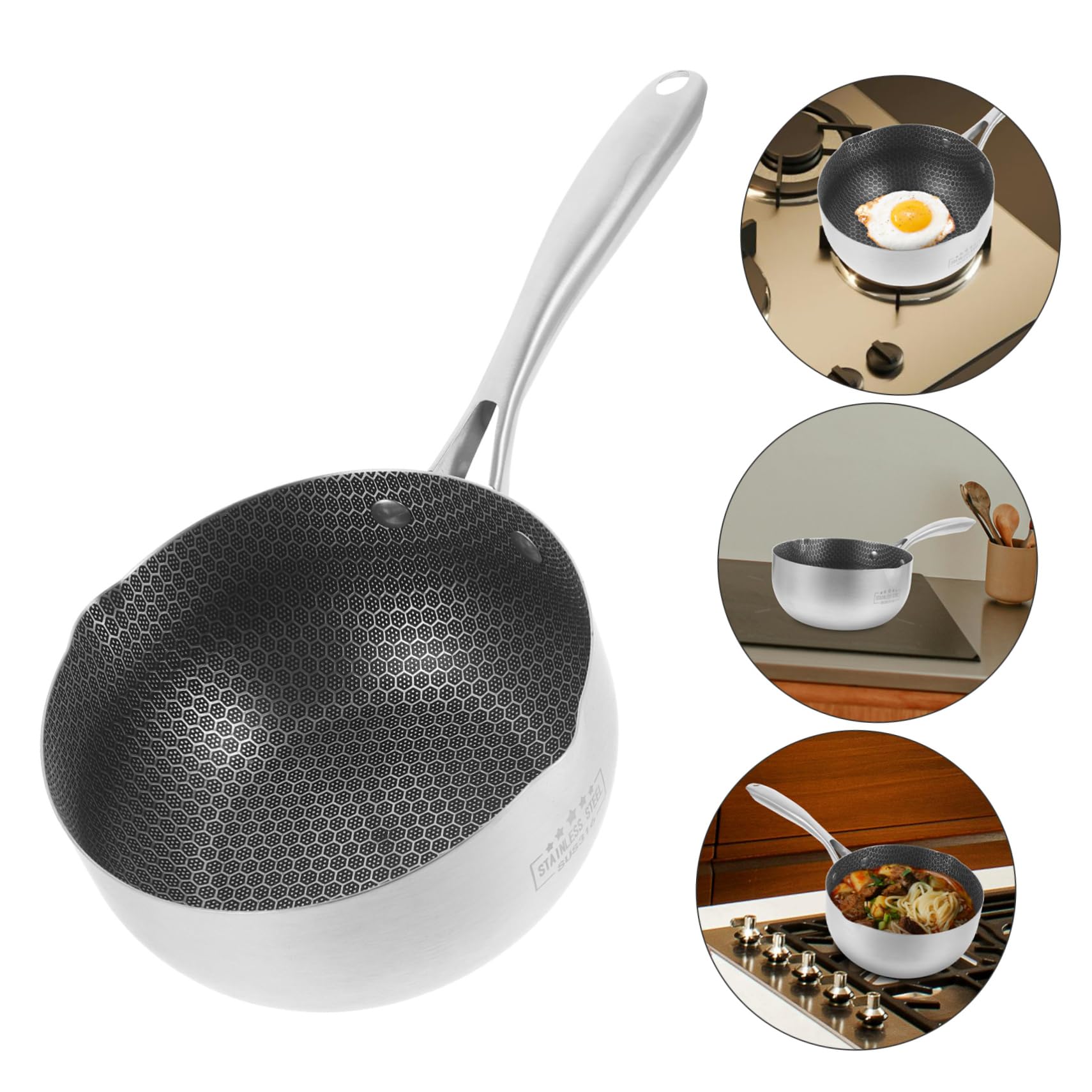 SOIMISS Sartén de Acero Inoxidable Superficie Antiadherente en Panal 20 Cm, Compatible Inducción, Cocina Diaria para Familias Pequeñas, Sartén Multifuncional sin Tapa