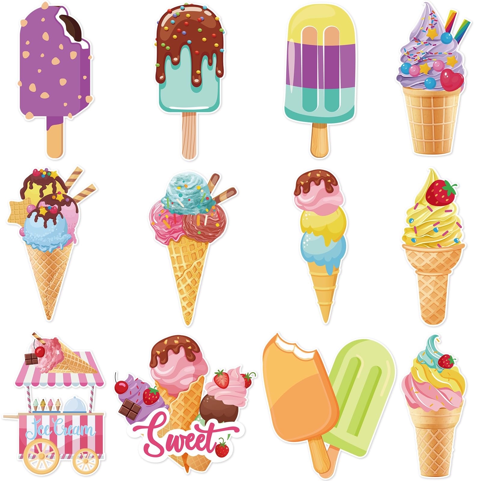 Pasimy 60 Pcs Ice Cream Decorations Ice Cream Bulletin Board Sweet Paper Cutouts for Xmas DIY Craft Classroom Birthday Door Window Wall Party Supplies