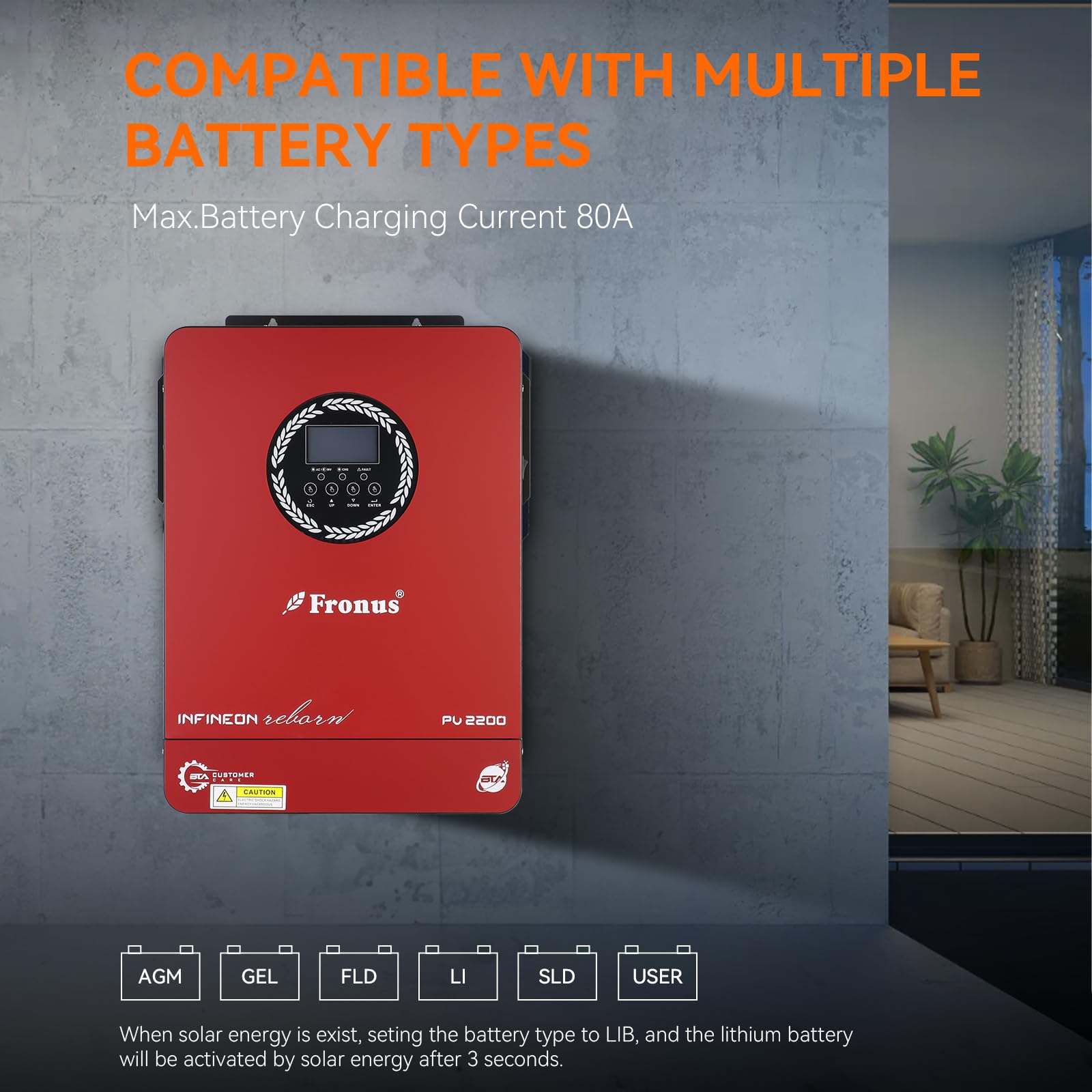 1.8KW Hybrid Wechselrichter 12V DC zu 230V AC Pure Sine Wave Inverter mit 80A MPPT Solarregler Max PV-Eingang 450V, Off-Grid Inversor Support Lifepo4
