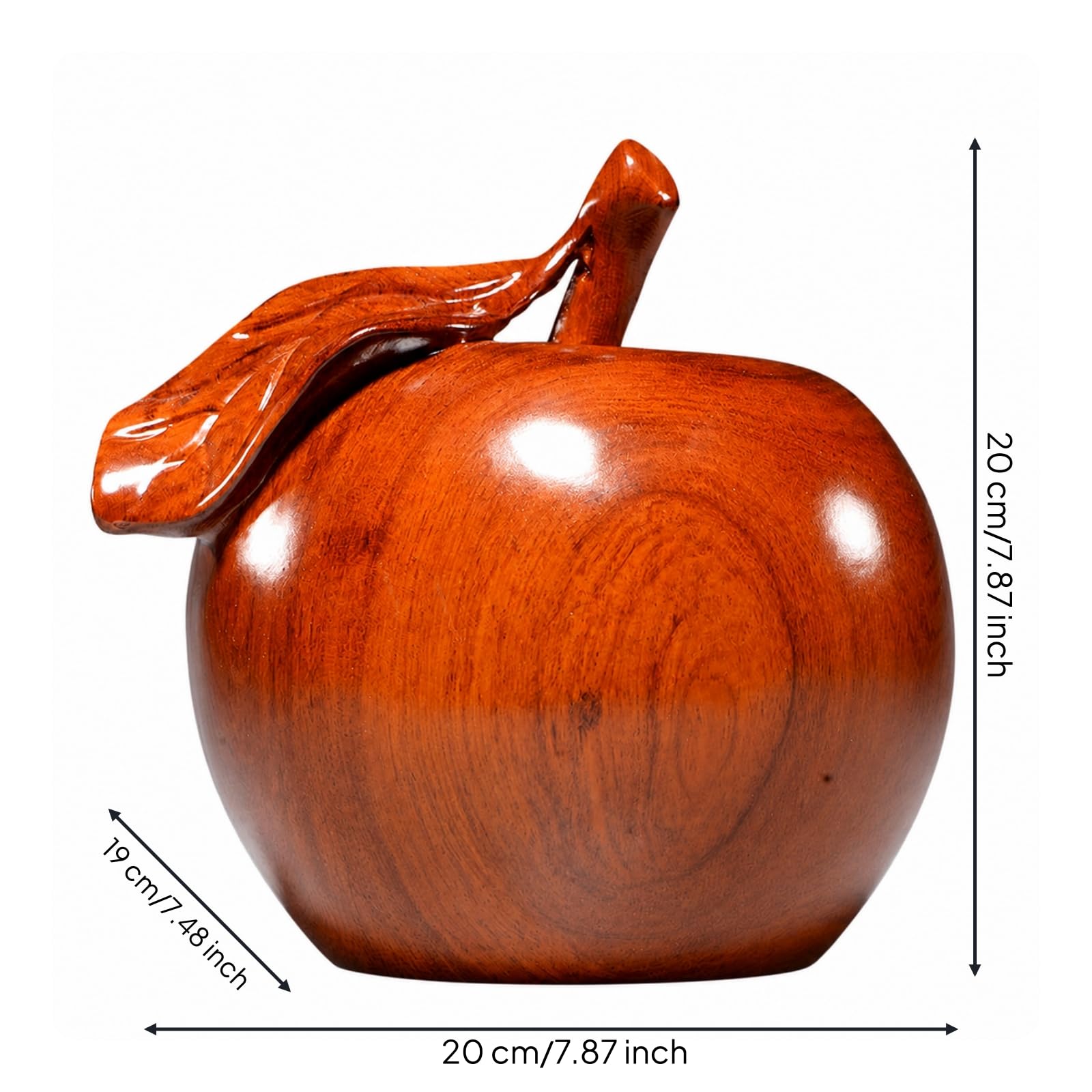 rockible Handgeschnitzt -Apfel | Glänzend polierte Oberfläche, Apfel mit Blatt, für Wohnzimmer, Birnbaumholz, 20CM