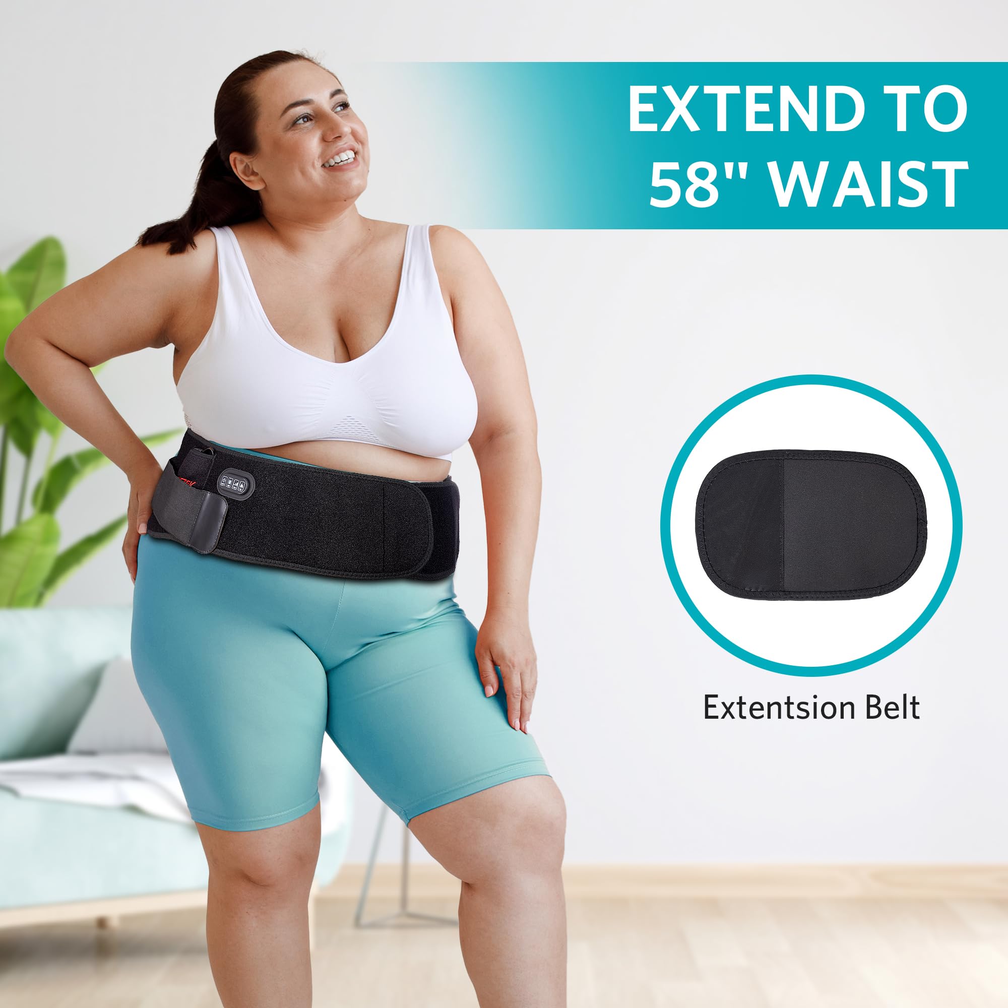 Wärmegürtel Vibrationsmassage für den Rücken mit 5000 mAh Akku, 138 x 20 cm Kabelloser Heizgürtel mit verstellbarem Spannband, 3 Heizstufen & 4-Modus Massagegerät Automatische Abschaltung Rückenwärmer