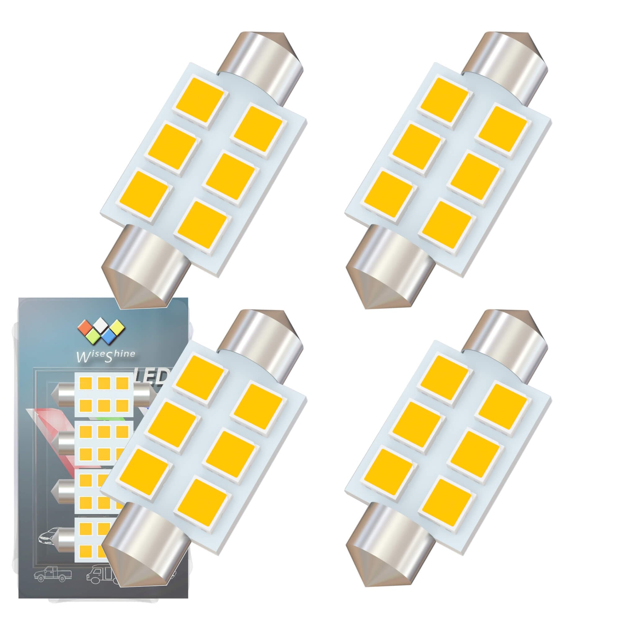 Wiseshine Under Cabinet Light Bulb 36-38mm Festoon 6418 6411 LED Bulb Warm White for Camper Car RV Refrigerator light bulb Map Lights AC/DC 9-30V(Pack 4)