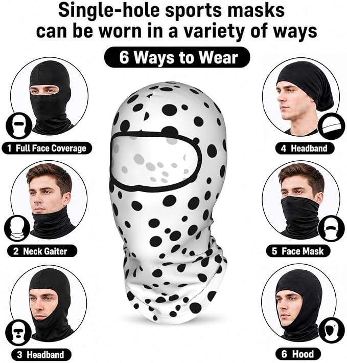 Balaclava con lunares blanco y negro para hombre y mujer miniatura 3