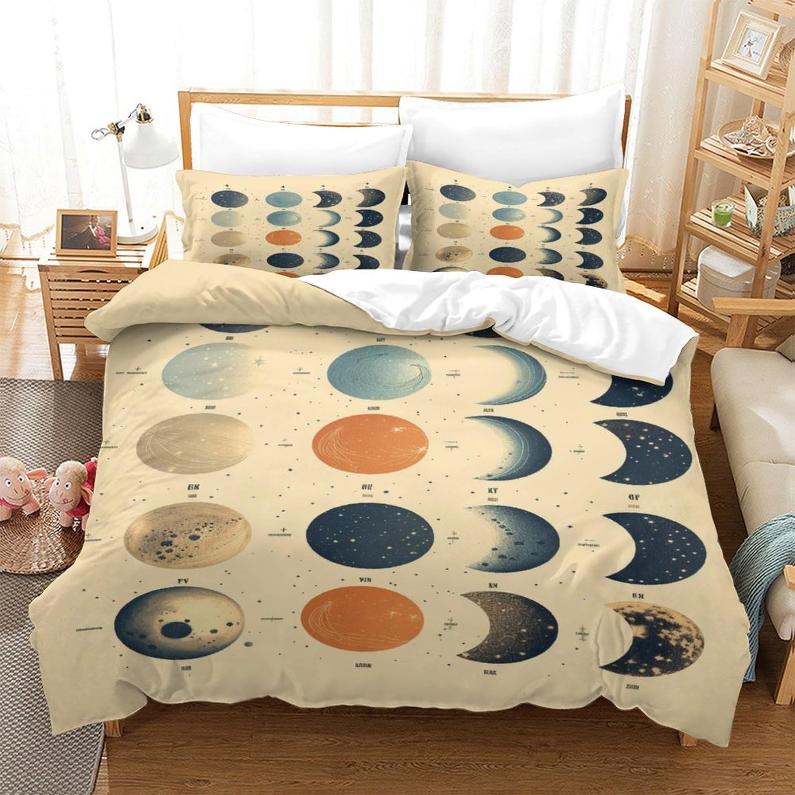 P1S9U7W5Y 3D Printed Moon Phase Duvet Cover Set 3pcs Microfiber Lunar Bedding Set King