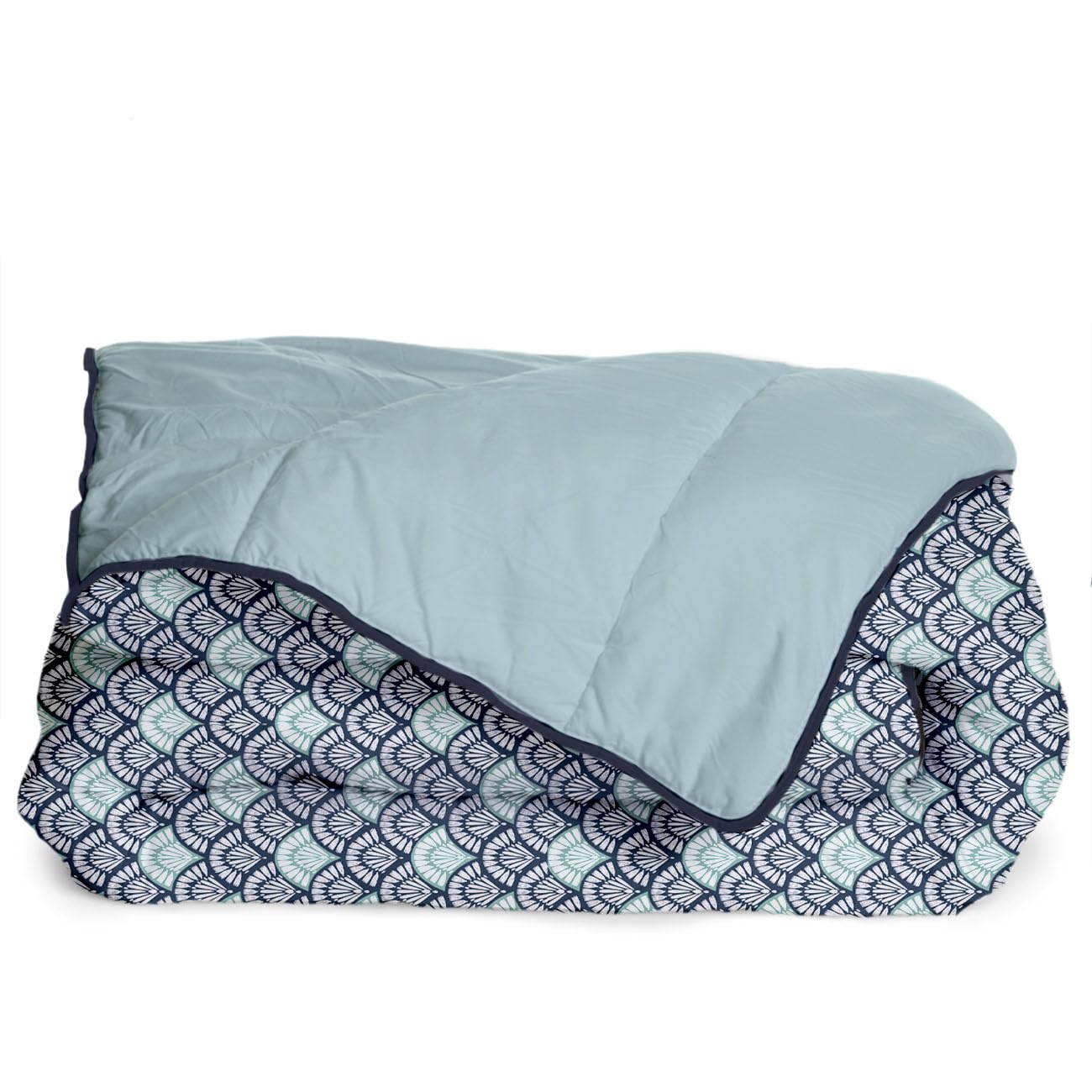 Bleu Calin Couette Imprimée Chaude Melinda 220x240cm Bleu Marine/Bleu Clair | Lit 2 Places, Microfibre, Édredon 350g/m², Fabriqué en France, Certifiée Oeko-Tex